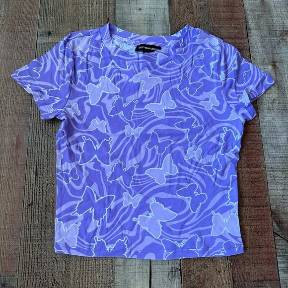Purple Butterfly Print Crop Top By Streetwear Society Womens size Small - Picture 2 of 8